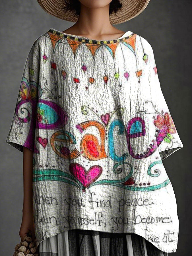 Women's Art Painting Hippie Print Half Sleeve Top