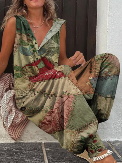 Vintage Patchwork Print Linen Tote Bag