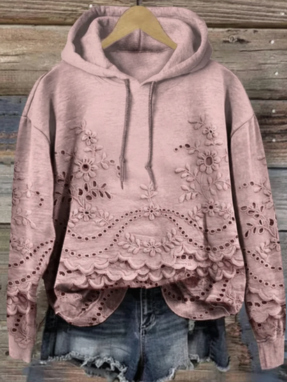 Women's Floral Textured Art Patterns Prints Casual Pocket Hooded Sweatshirt