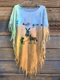 I Don’t Give A Funny Donkey Letter Print Casual Linen V-neck Shirt