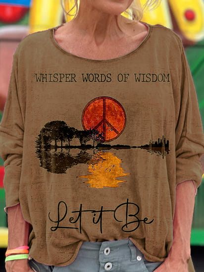 Women's Hippie Whisper Words Of Wisdom Print Casual Long Sleeve T-shirt