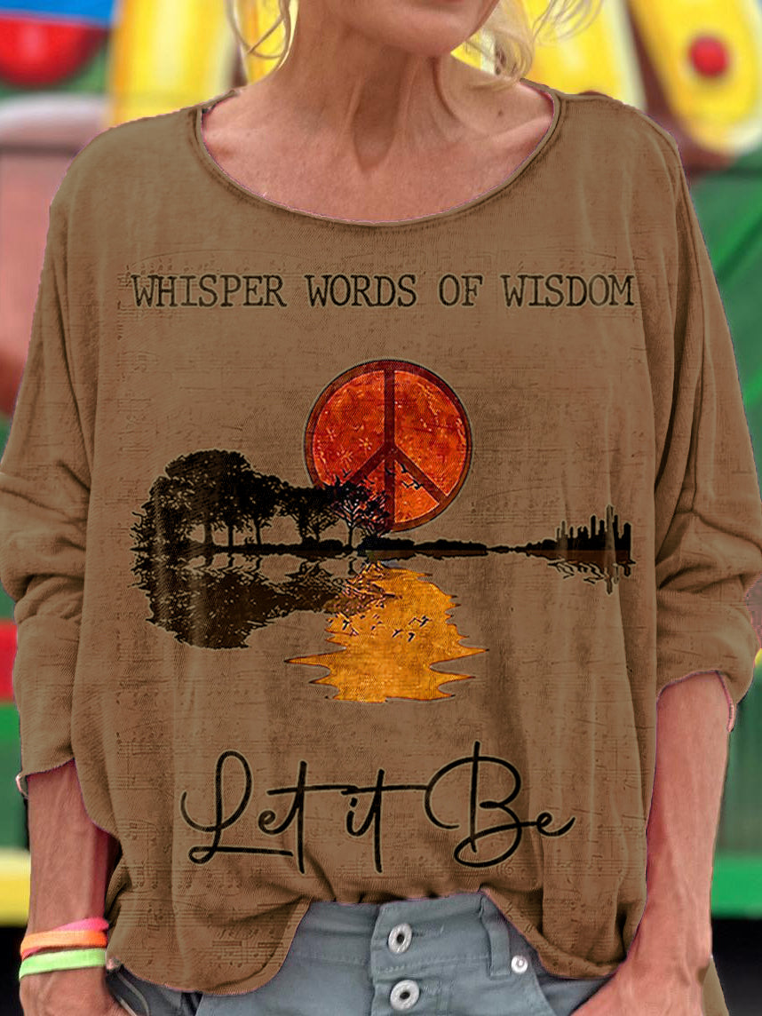 Women's Hippie Whisper Words Of Wisdom Print Casual Long Sleeve T-shirt
