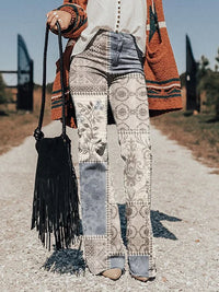 Women's Vintage Collage Art Print Casual Wide Leg Pants