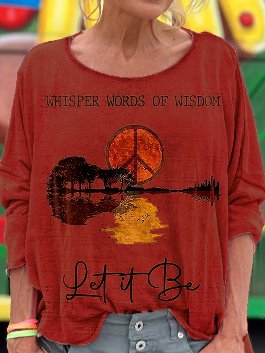 Women's Hippie Whisper Words Of Wisdom Print Casual Long Sleeve T-shirt