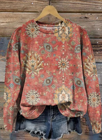 Women's Retro Ethnic Pattern Print Casual Sweatshirt-1