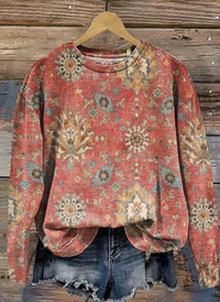 Women's Retro Ethnic Pattern Print Casual Sweatshirt-1