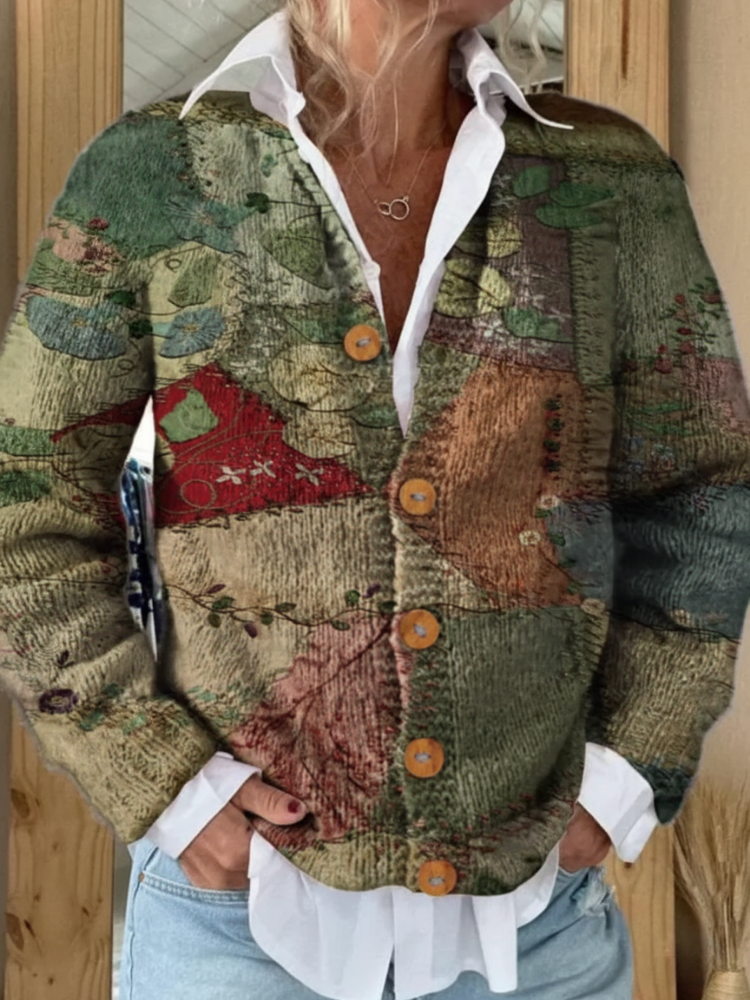 Vintage Patchwork Print Linen Tote Bag