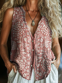 Women's Vintage Ethnic Floral Art Print Casual V-neck Long Sleeve T-shirt