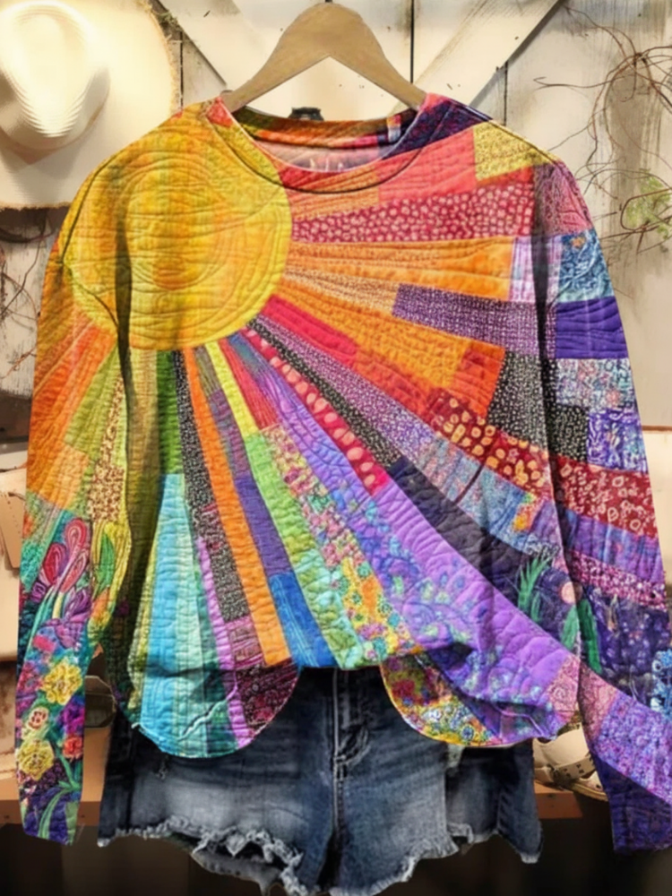 Colorful Sun Collage Art Print Casual Zip Pullover/Hoodie Sweatshirt