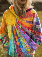 Bohemian Multicolor Patchwork Sun Pattern Art Print Casual Hoodie