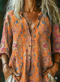 Women's Retro Ethnic Totem Art Pattern Print Pocket V-neck Cotton Dress