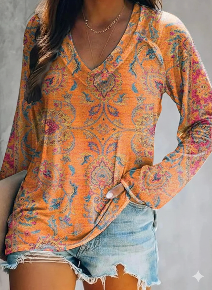 Women's Retro Ethnic Totem Art Pattern Print Pocket V-neck Cotton Dress