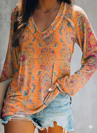 Women's Retro Ethnic Totem Art Pattern Print Pocket V-neck Cotton Dress