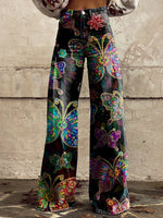 Women's Colorful Butterfly Print Casual Wide Leg Pants