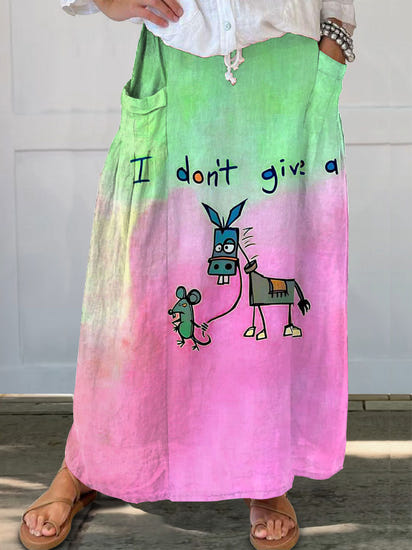 I Don’t Give A Funny Donkey Letter Print Casual Linen V-neck Shirt