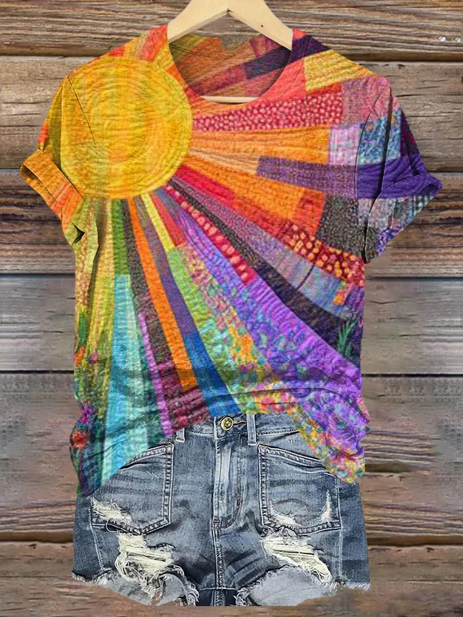 Women's Colorful Sunshine Print Pocket Cotton Dress