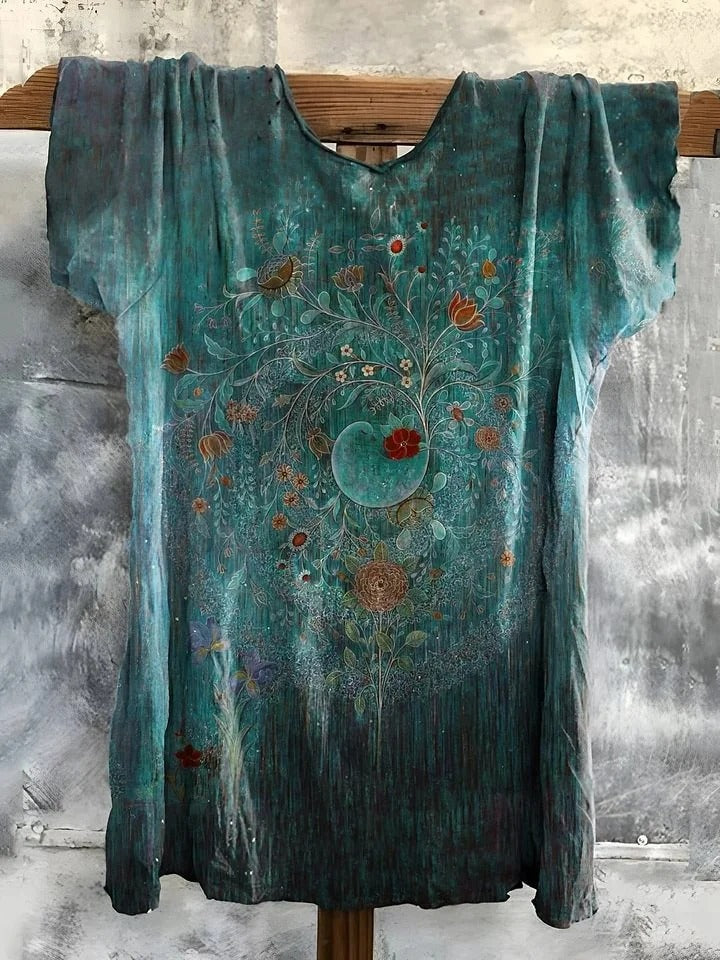 Women's Vintage Floral Art Print Casual Cotton Linen Shirt