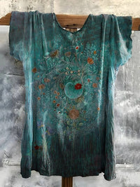 Women's Vintage Floral Art Print Casual Cotton Linen Shirt