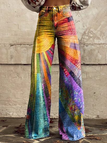 Women's Colorful Tie Dye Print Casual Wide Leg Pants