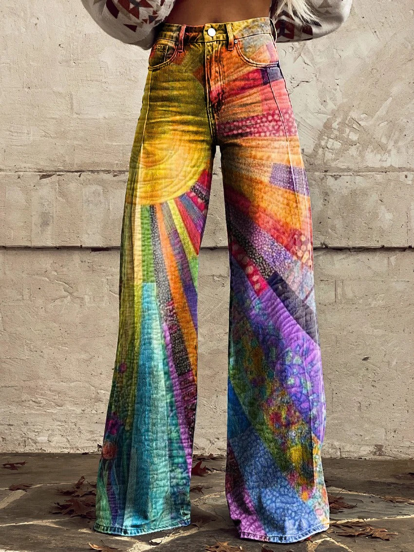 Women's Colorful Tie Dye Print Casual Wide Leg Pants