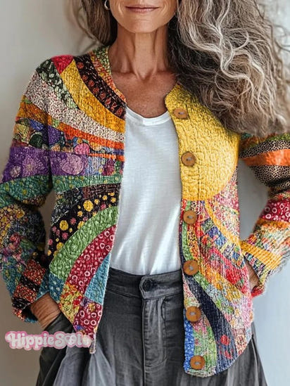 Women's Colorful Sunshine Print Pocket Cotton Dress