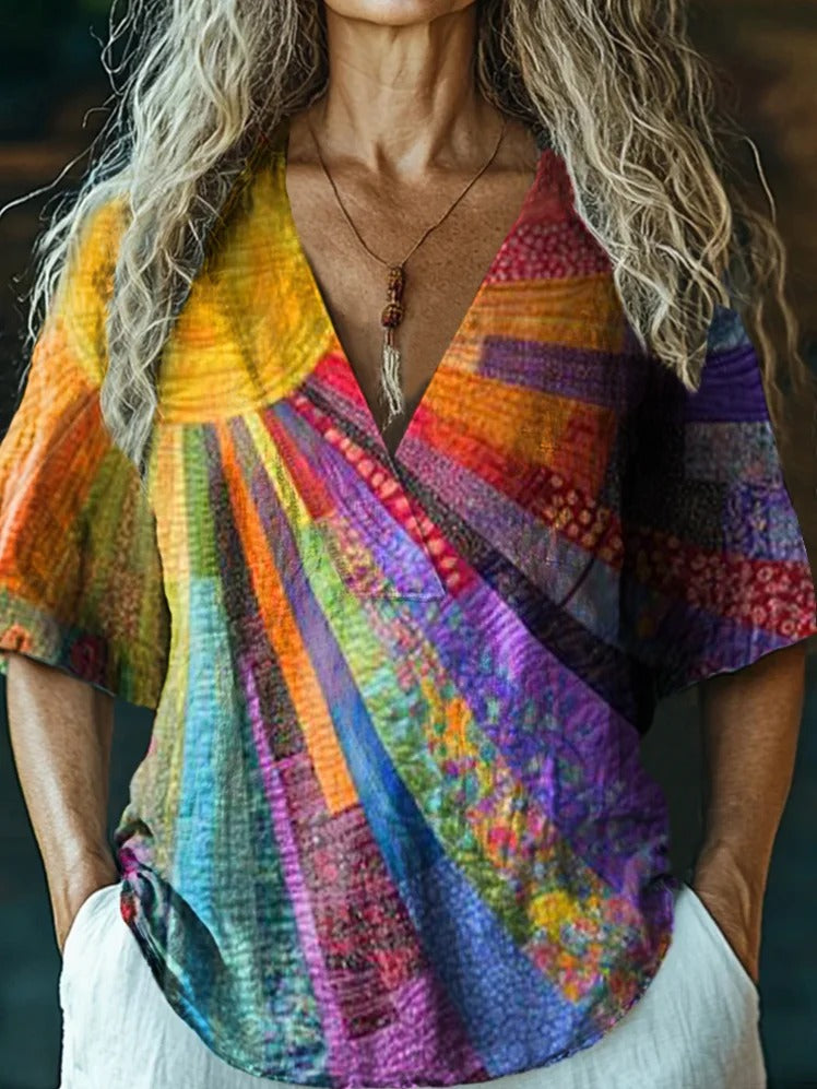 Women's Colorful Sunshine Print Pocket Cotton Dress