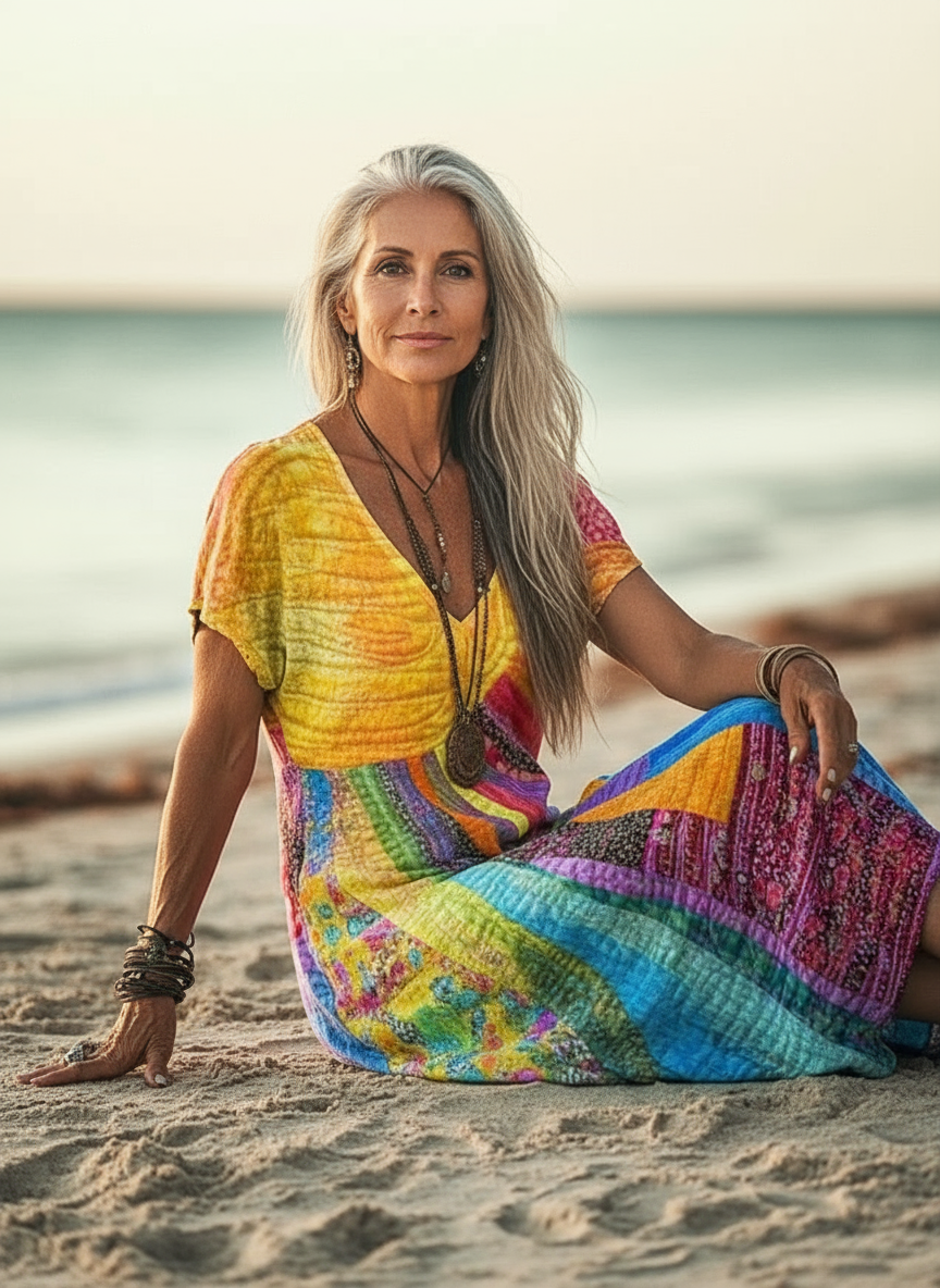 Women's Colorful Sunshine Print Pocket Cotton Dress