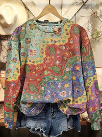 Women's Bohemian Floral Wavy Collage Art Pattern Print Pocket Cotton Dress