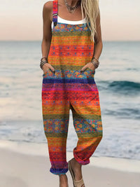 Women's Vintage Floral Art Print Sleeveless Cotton Pocket Dress