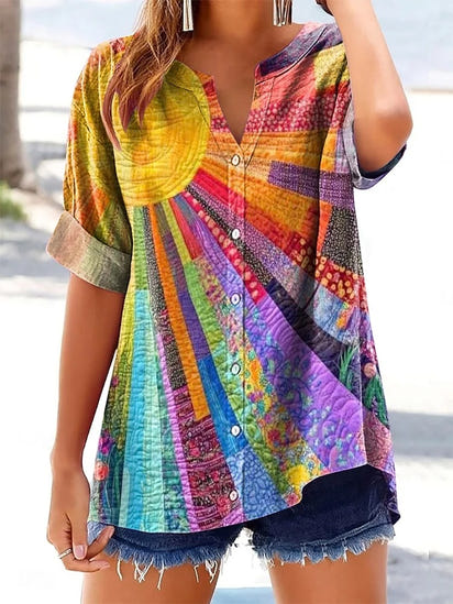Women's Colorful Sunshine Print Pocket Cotton Dress