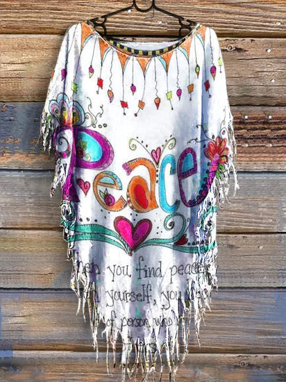 Women's Art Painting Hippie Print Half Sleeve Top
