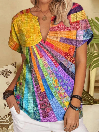 Women's Colorful Sunshine Print Pocket Cotton Dress