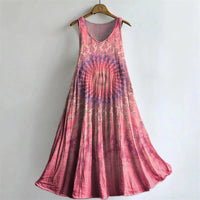 Women's Vintage Floral Art Print Sleeveless Cotton Pocket Dress